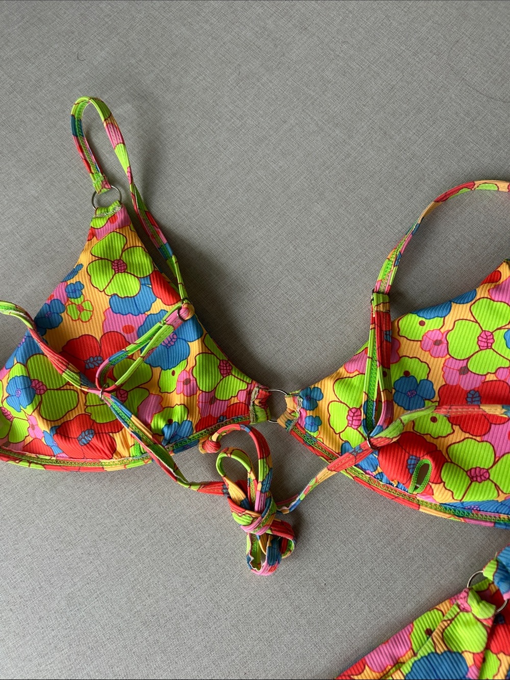Colorful Neon Floral Ribbed Adjustable Bikini - Picture 4 of 5